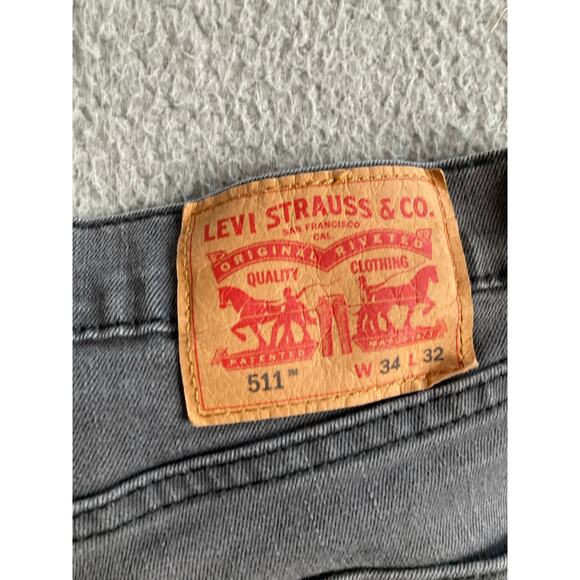 Levi's 511 Jeans Mens 34 x 32 Slim Straight Leg Zip Up Gray Denim Pant (32 x 30) - Picture 5 of 13